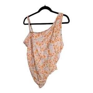 Kona Sol Orange Floral One-Shoulder Swimsuit